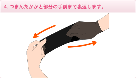 4. つまんだかかと部分の手前まで裏返します。