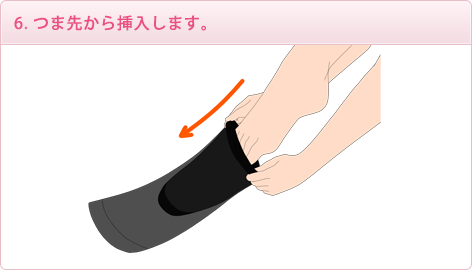 6. つま先から挿入します。