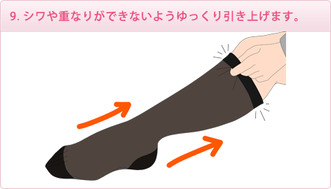 9. シワや重なりができないようゆっくり引き上げます。